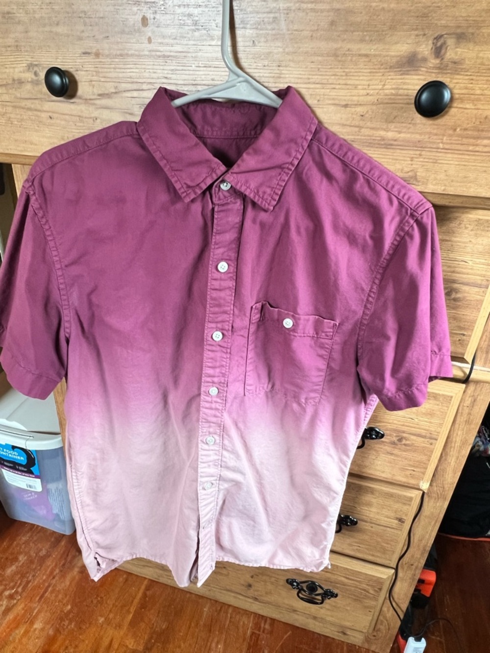 Men's Short-Sleeve Ombre Button-Up Shirt - Pink Fade